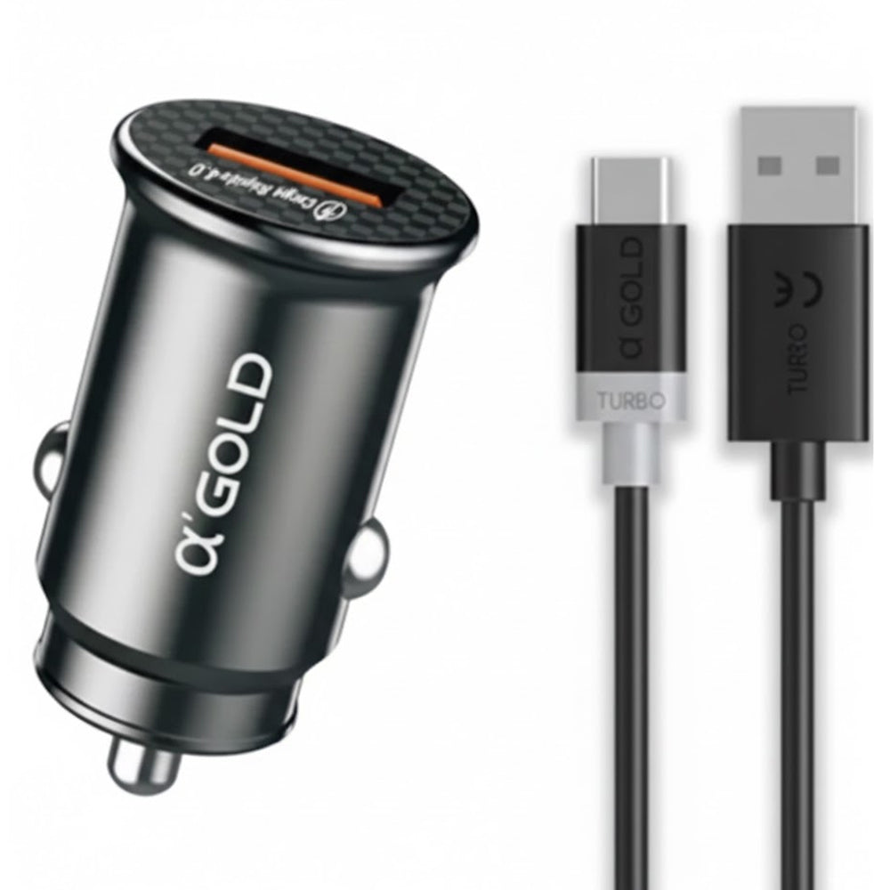 Cargador Vehicular A'Gold C.rapida USB-A 20W C/cable Black