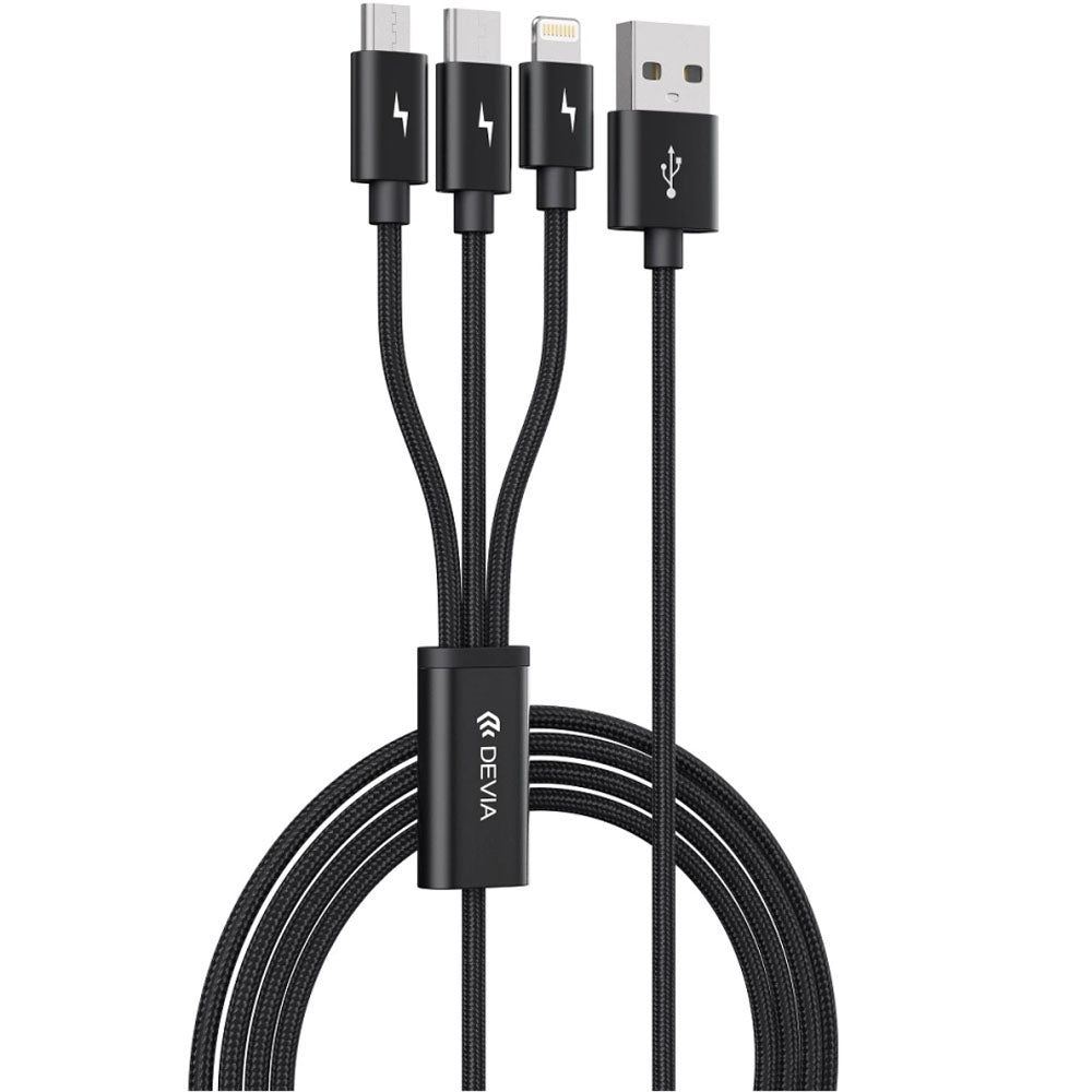 Cable Devia EC048 3EN1 USB-A To USB-C/LIGHTNING/M-USB 1.2M Black