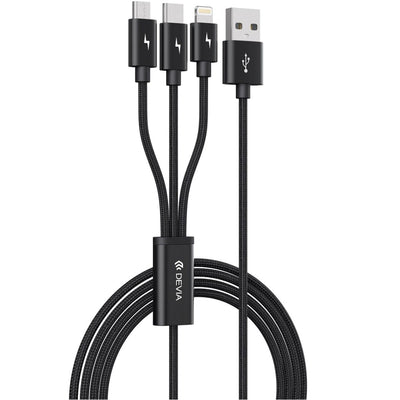 Cable Devia EC048 3EN1 USB-A To USB-C/LIGHTNING/M-USB 1.2M Black