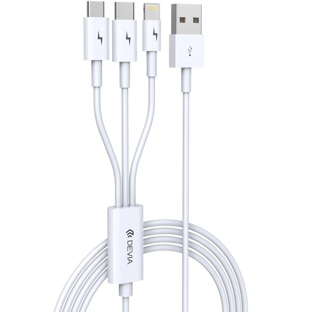 Cable Devia EC141 3EN1 USB-A To LIGHTNING/USB-C/M-USB 1.2M White