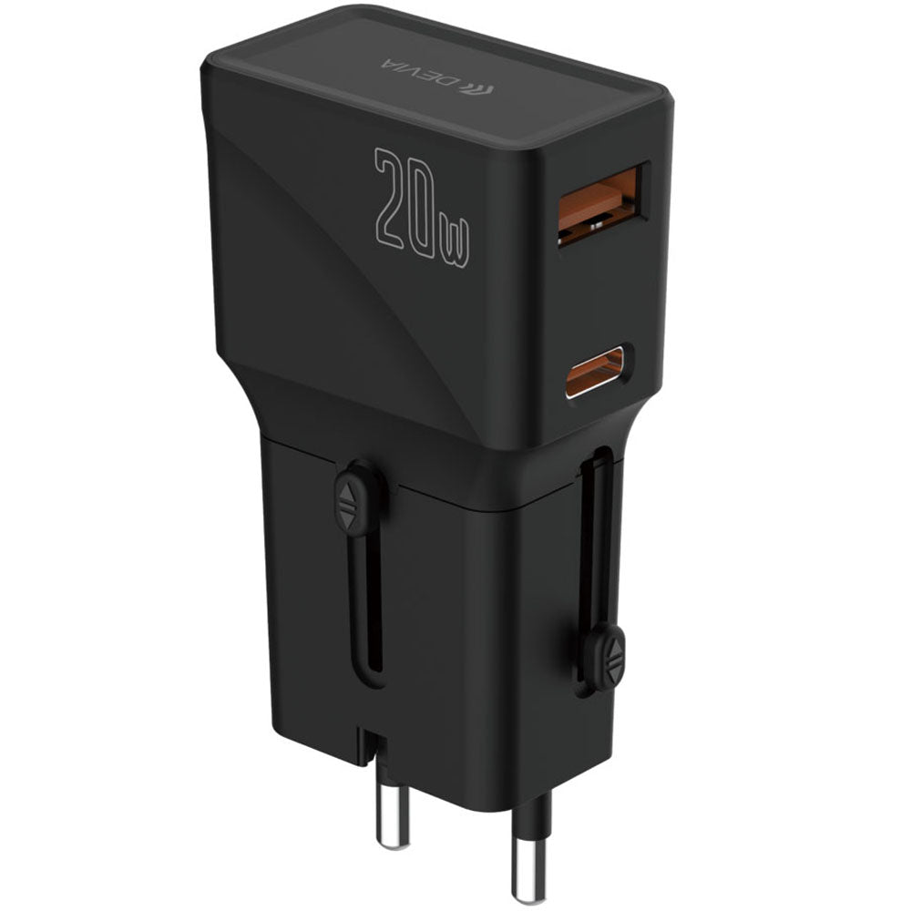 Cargador Devia G520 20W Fuente Usbc/usba Eu/uk/usa/jp/cn S/cable Black