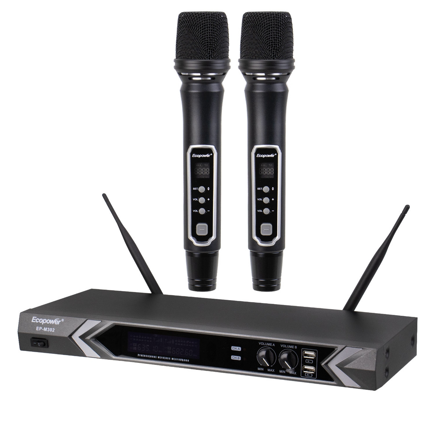 Micrófono Inalambrico Ecopower 2/MIC/3.5MM/BIVOLT Negro