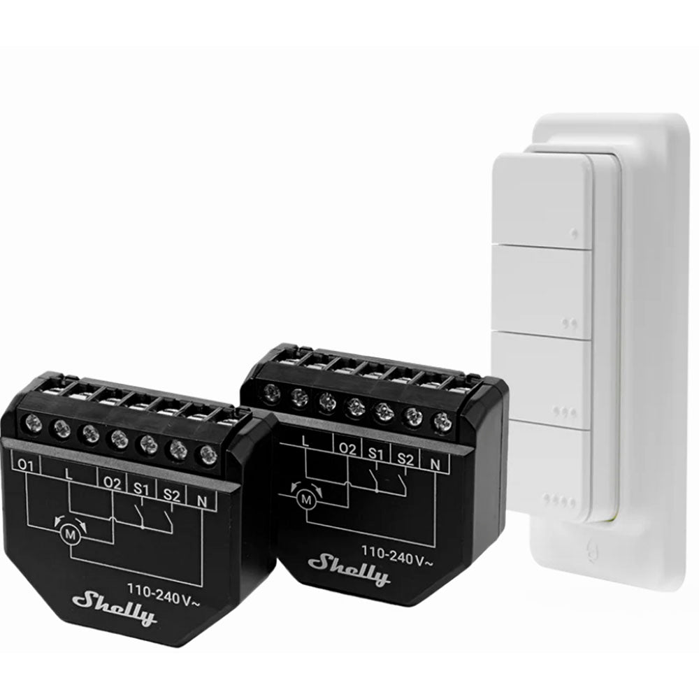 Controlador de Cortina Shelly Shutter X2 + Blu Rc Button 4 Pack