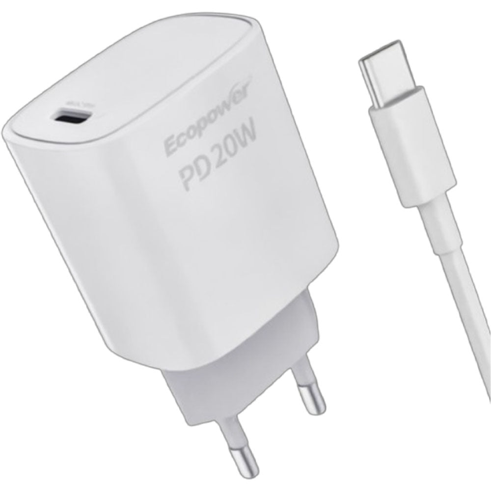 Cargador Ecopower USB-C/USB-C 20W Blanco