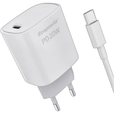 Cargador Ecopower USB-C/USB-C 20W Blanco