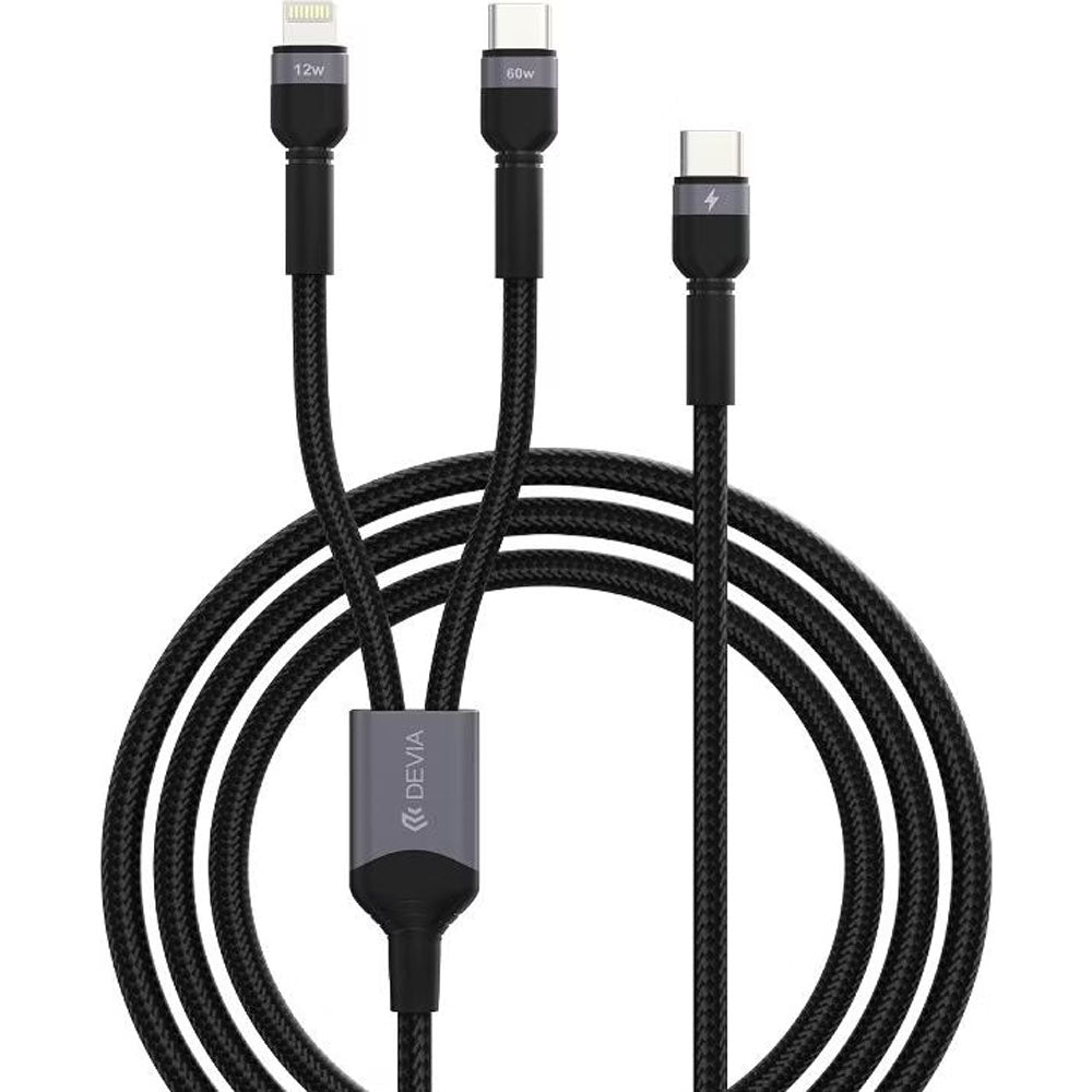 Cable Devia EC648 USB C To USB-C 60W/LIGHTNING 12W 1.2M Black