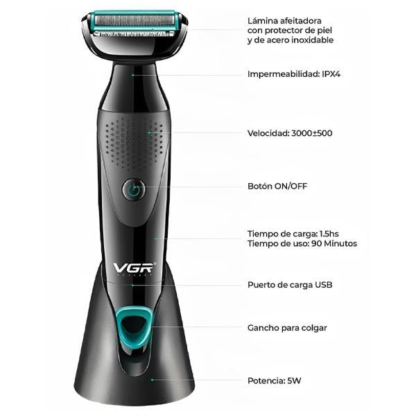 Afeitadora VGR V-601 2 en 1 USB Recargable Único