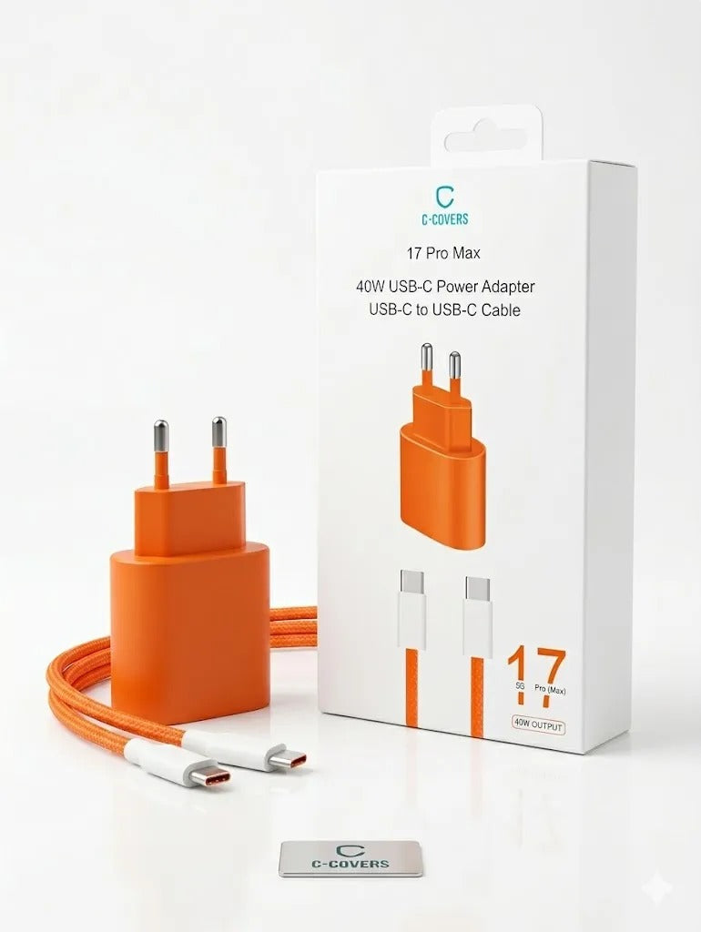 Cargador C-COVERS 40W 2EN1 Fuente+cable USB-C A USB-C Naranja Blanco