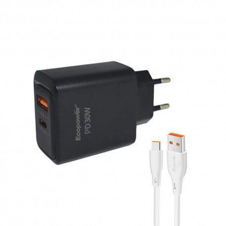 Cargador Ecopower EP-7075 USB-C/USB-A 30W Blanco