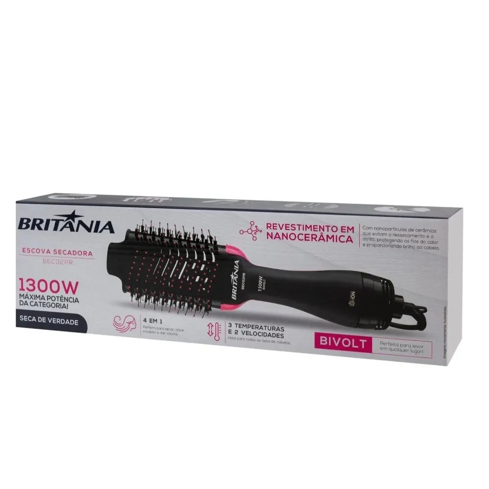 Cepillo Secador Britania BEC02PR 1300W Bivolt Negro/Rosa
