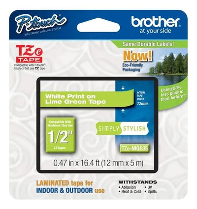 Cinta Brother TZe-MQG35 12mm Blanco sobre Verde Único