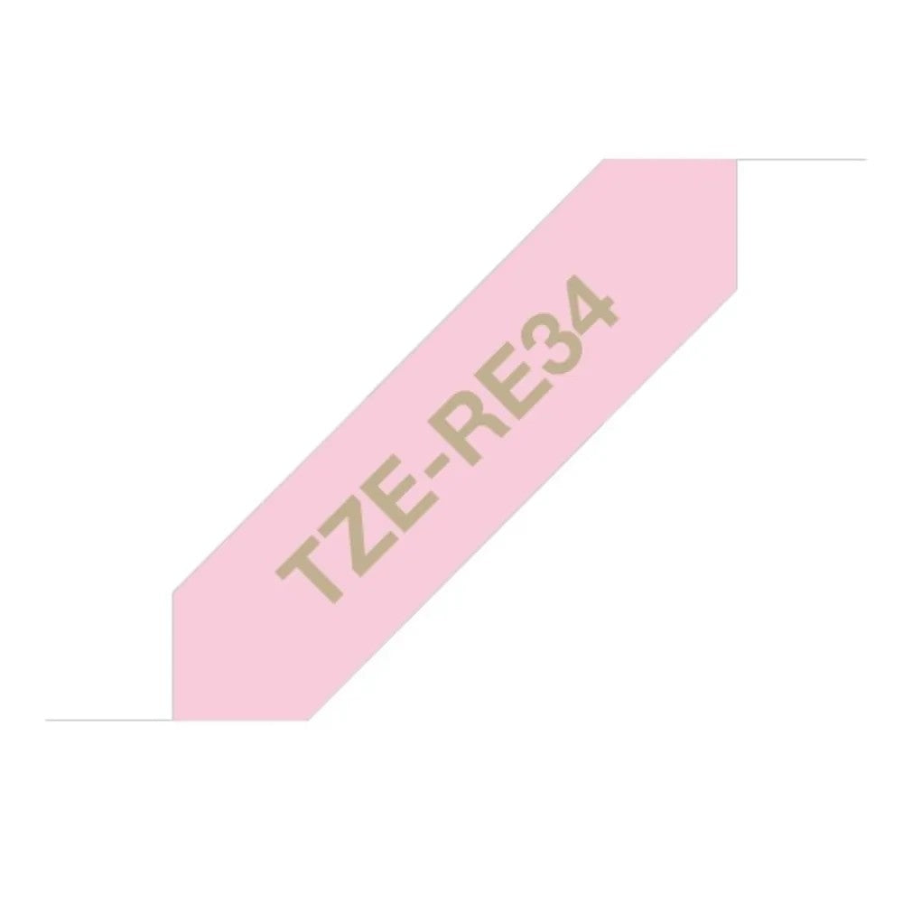 Cinta Brother TZe-RE34 12mm Dorado sobre Rosa Único