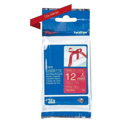 Cinta Brother TZe-RW34 12mm Dorado sobre Rojo Único