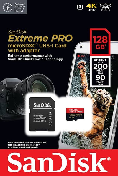 Tarjeta de Memoria Micro SD SanDisk Extreme Pro 128GB 200MB/s Único