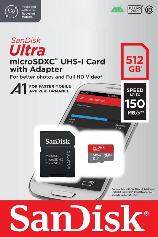 Tarjeta de Memoria Micro SD SanDisk Ultra 512GB 150MB/s Único