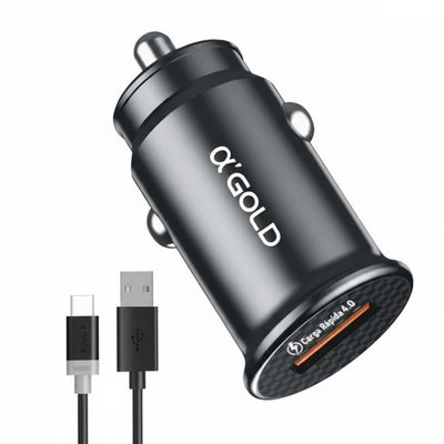 Cargador Vehicular A'Gold C.rapida USB-A 20W C/cable Black