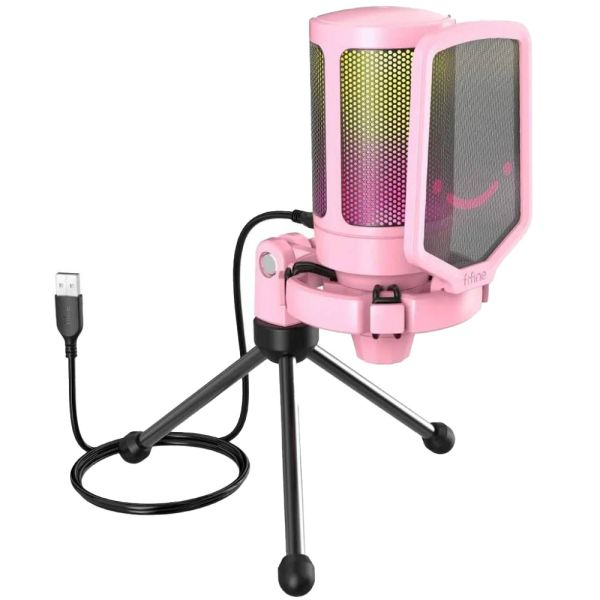 Micrófono Fifine A6V RGB C/tripe Pink