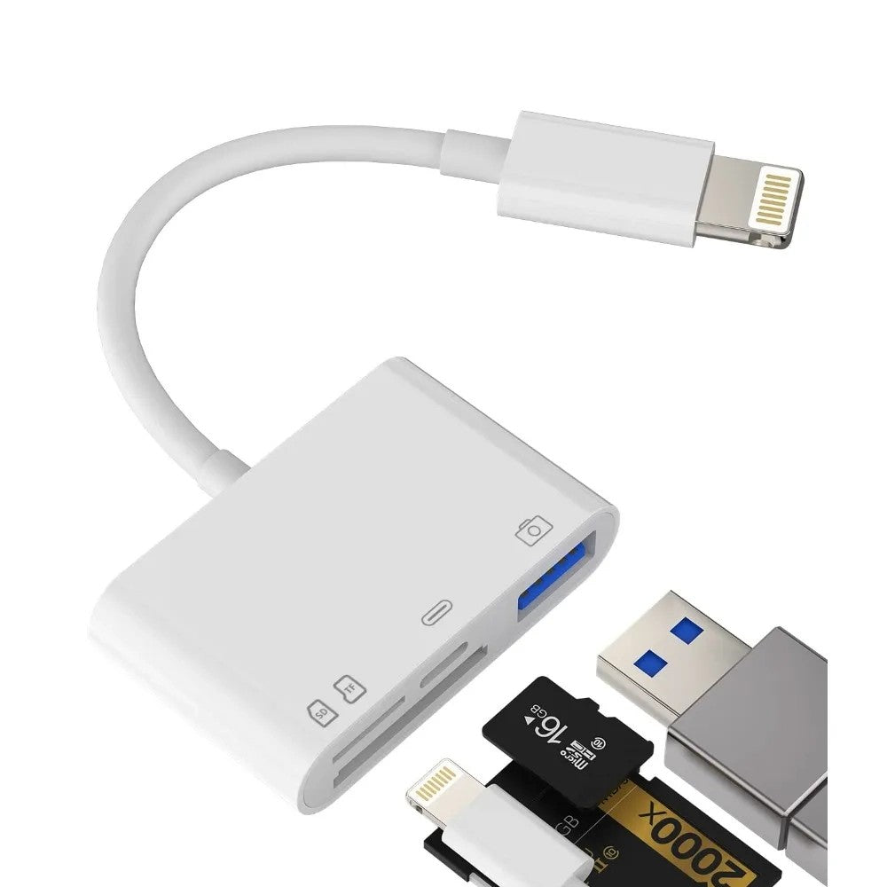 Adaptador Lector de Tarjetas Trove RXY-033 4 en 1 Lightning a TF/SD/USB Único
