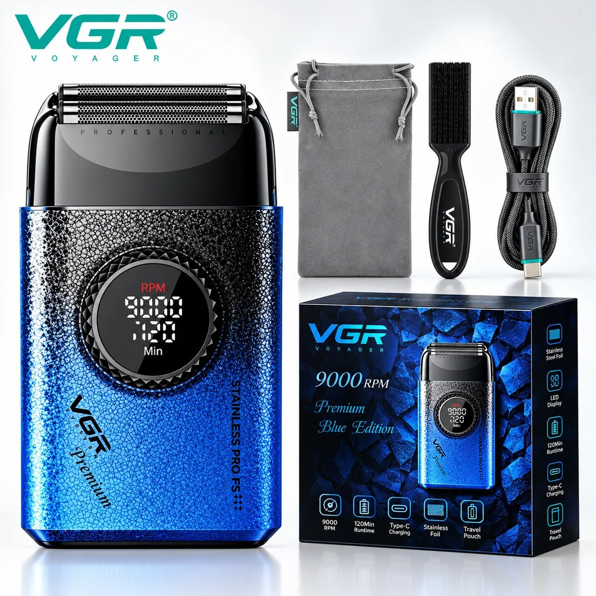 Afeitadora VGR V-377 USB Recargable Blue