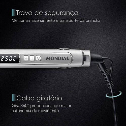 Alisador de Cabello Mondial P-02-PRO MCH 250°C Cable 360° Bivolt Único