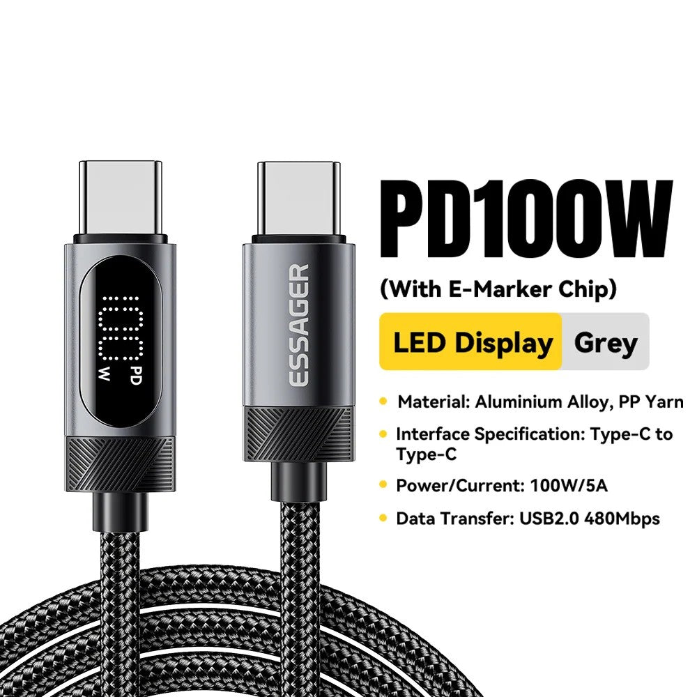 Cable Essager EXCATT-BC0G-P USB-A a USB-C/USB-C 100W 1M Black