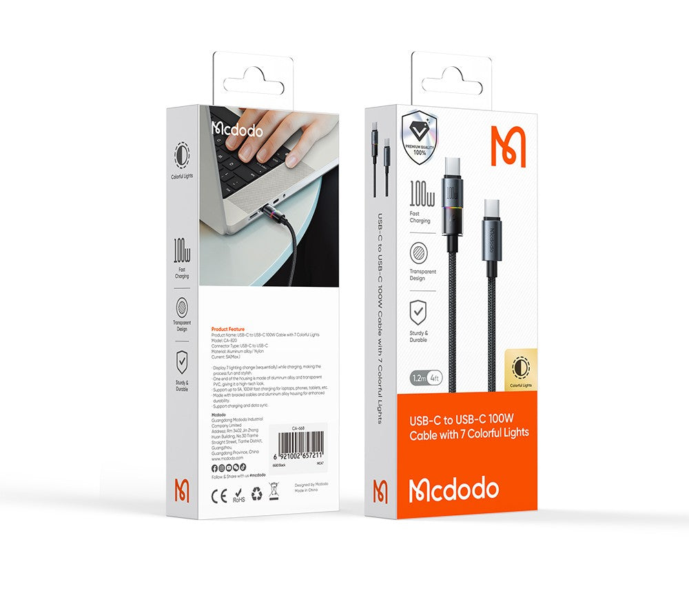 Cable Mcdodo CA-8200 USB-C a USB-C 100W 1.2m Black