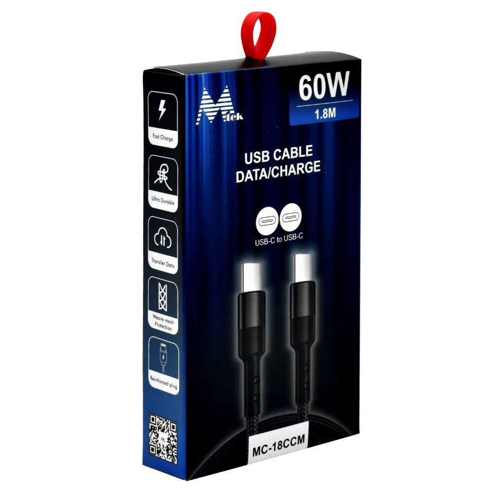 Cable MTEK MC-18CCM USB-C a USB-C 60W 1.8M Único