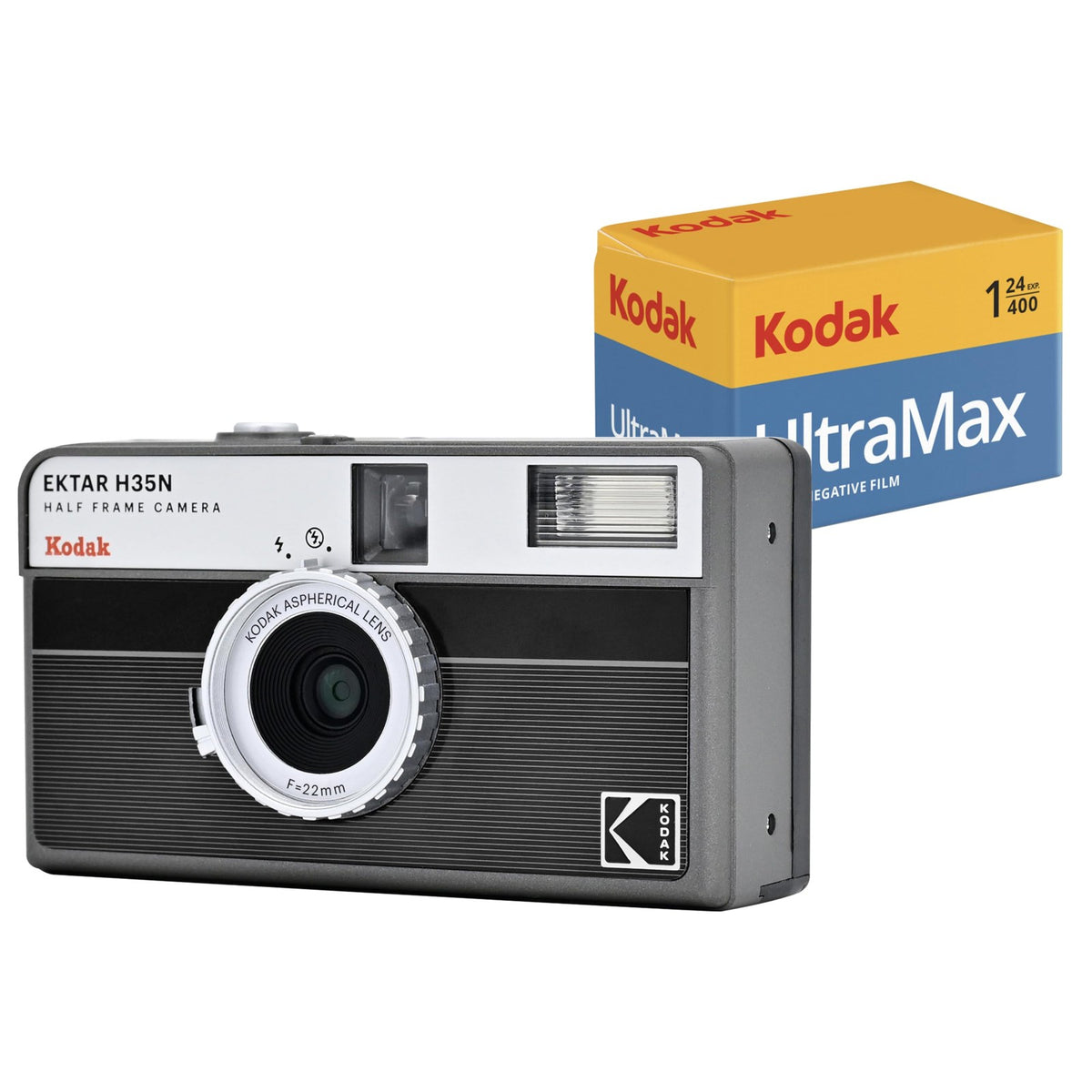 Cámara Analógica Kodak Ektar H35N + Rollo Kodak UltraMax 24 Exp Striped Black