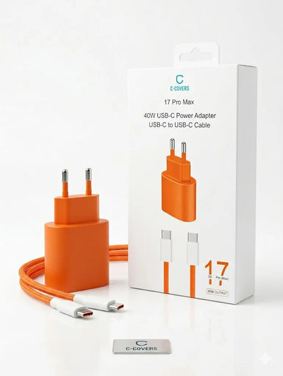 Cargador C-COVERS 40W 2EN1 Fuente+cable USB-C A USB-C Naranja Blanco