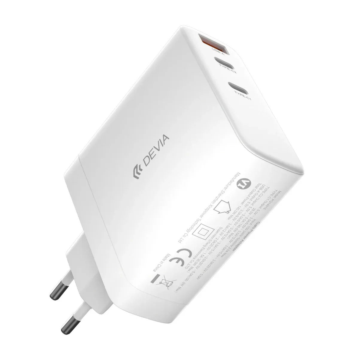 Cargador Devia RLE-3006ACL 30W Fuente 2PUERTOS USB/USB-C Blanco