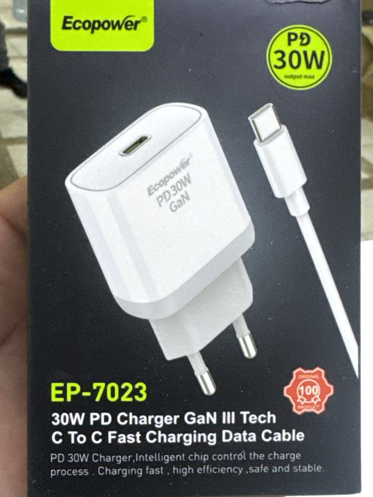 Cargador Ecopower EP-7023 USB-C 30W Blanco