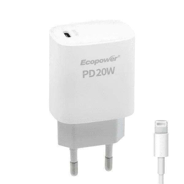 Cargador Ecopower EP-7060 Lightning/USB-C 20W Blanco