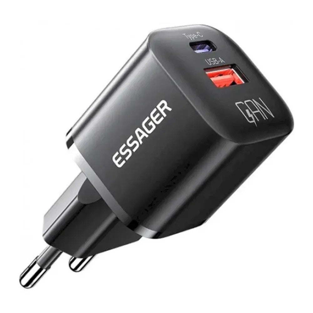 Cargador Essager ECTAC-HMB01-P USB-A/USB-C 20W Black