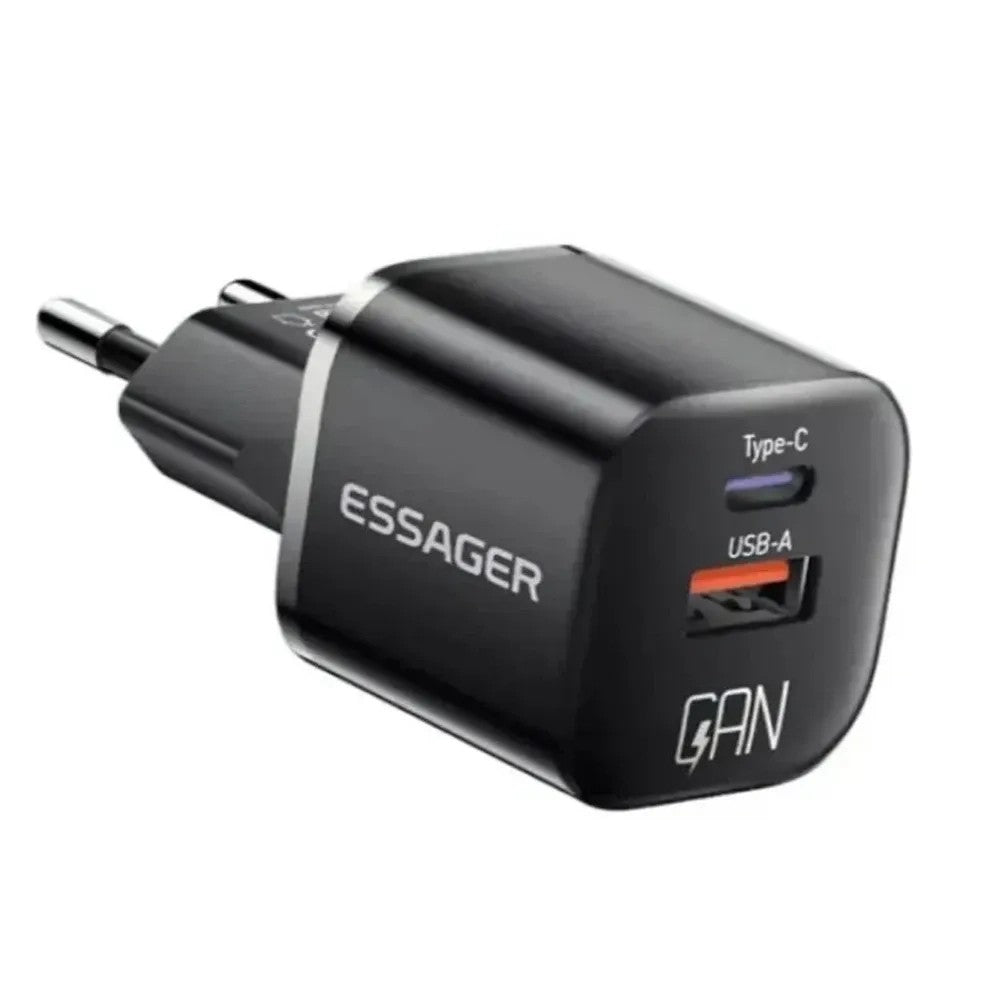 Cargador Essager ECTAC-HMB01-P USB-A/USB-C 20W Black