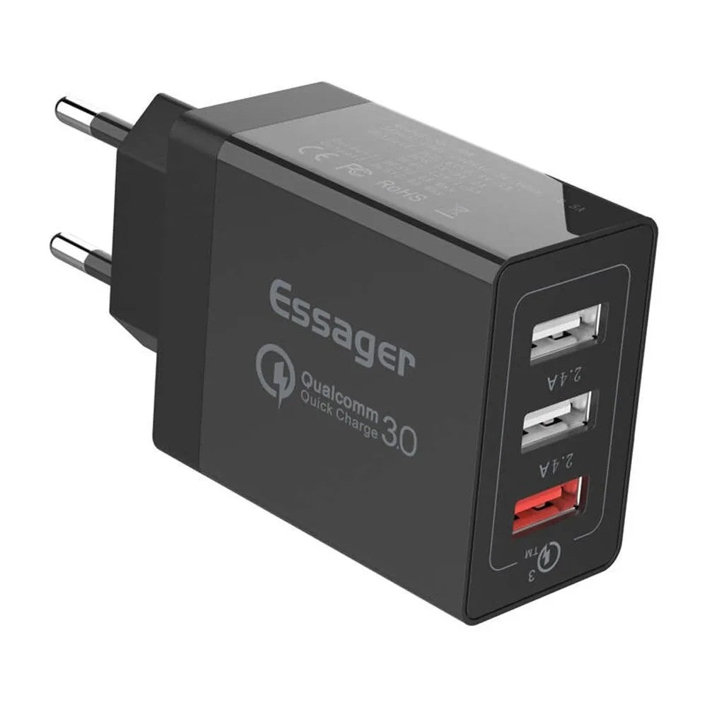 Cargador Essager ECTQC3-FBB01 3 USB-A 30W Black
