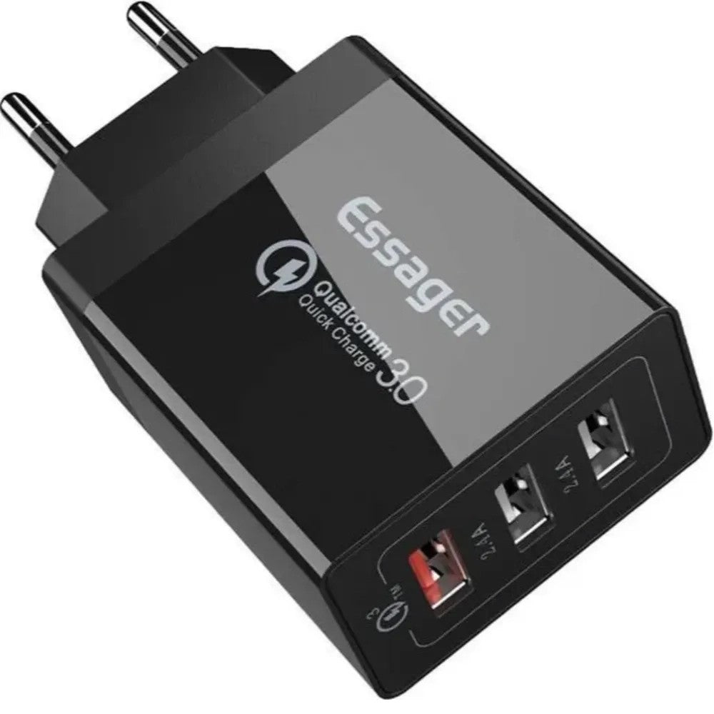 Cargador Essager ECTQC3-FBB01 3 USB-A 30W Black