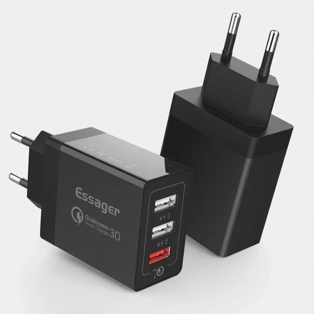 Cargador Essager ECTQC3-FBB01 3 USB-A 30W Black