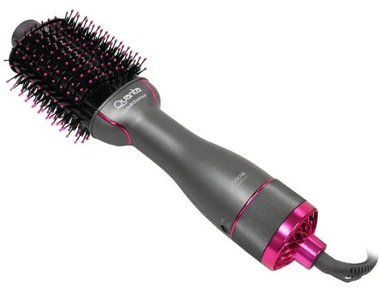 Cepillo Secador Quanta QTES6000N 2 en 1 1300W con Soporte Bivolt Gris/Rosa