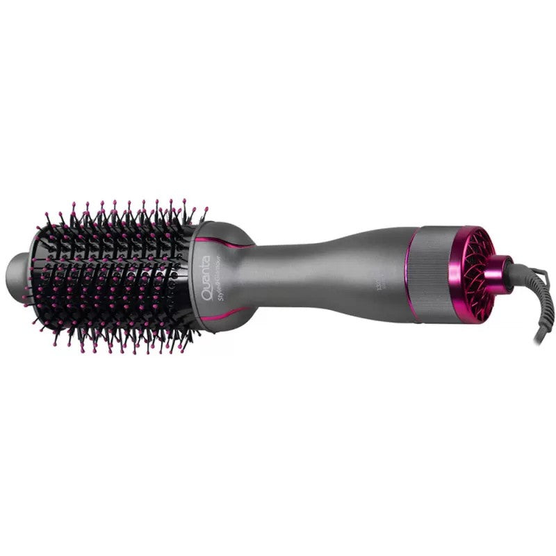 Cepillo Secador Quanta QTES6000N 2 en 1 1300W con Soporte Bivolt Gris/Rosa