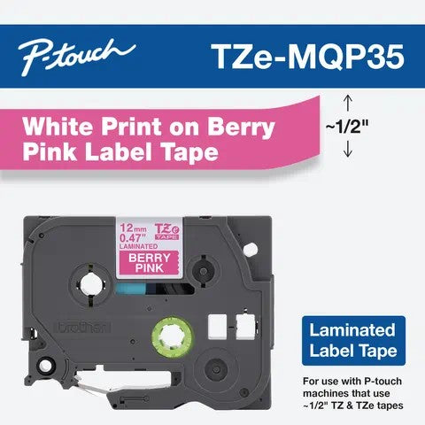 Cinta Brother TZe-MQP35 12mm Blanco sobre Fucsia Único