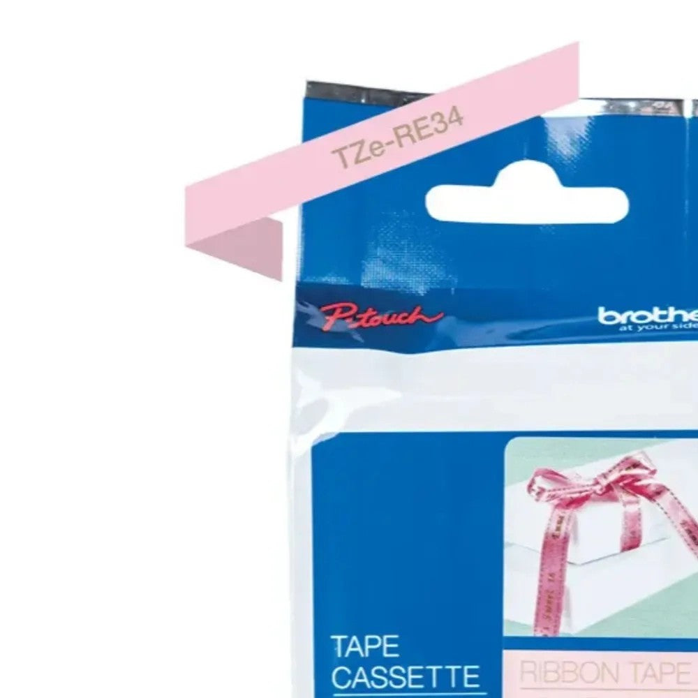 Cinta Brother TZe-RE34 12mm Dorado sobre Rosa Único