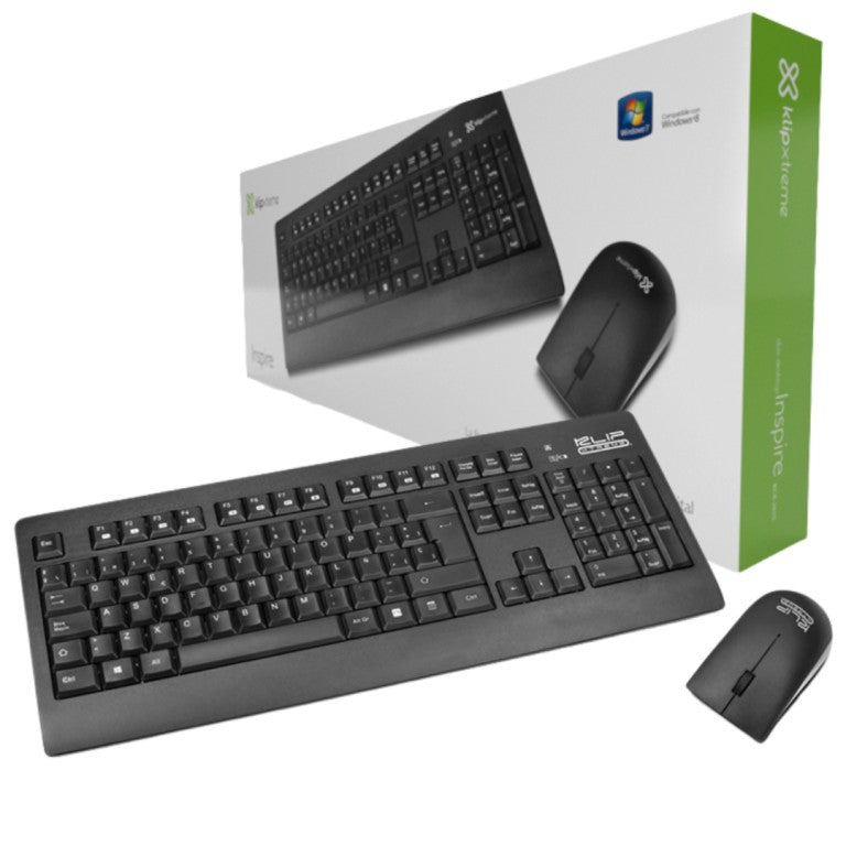 Combo Teclado y Mouse Inalámbrico Klip Inspire KCK-265S Español Negro