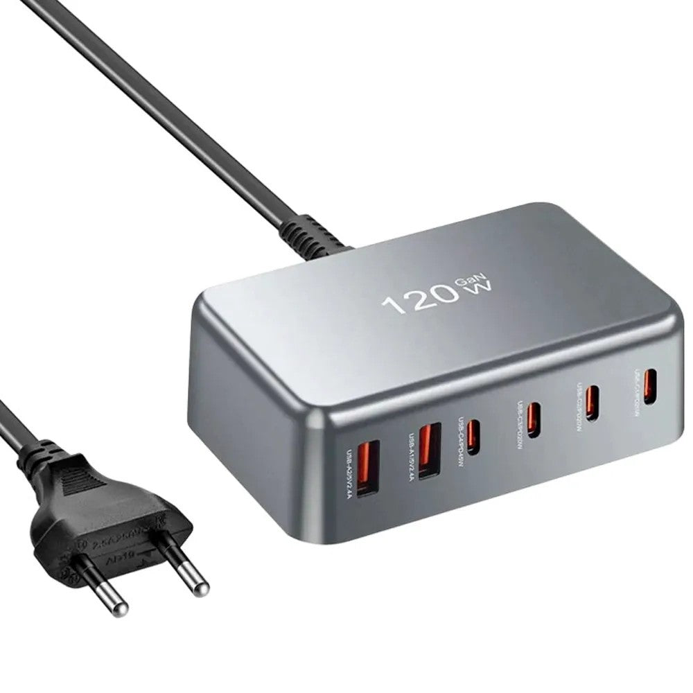 Estación de Carga Yms GaN 120W 2USB-A/4 USB-C Gray