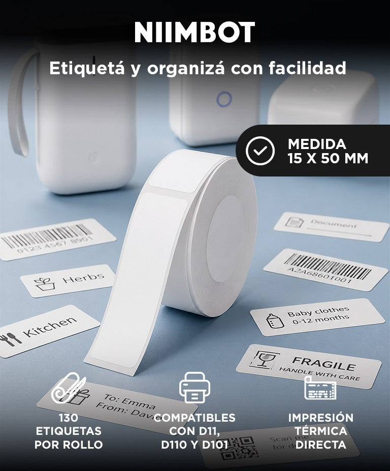 Etiqueta Térmica Niimbot D11 15x50mm Blanco 125 Unidades Único