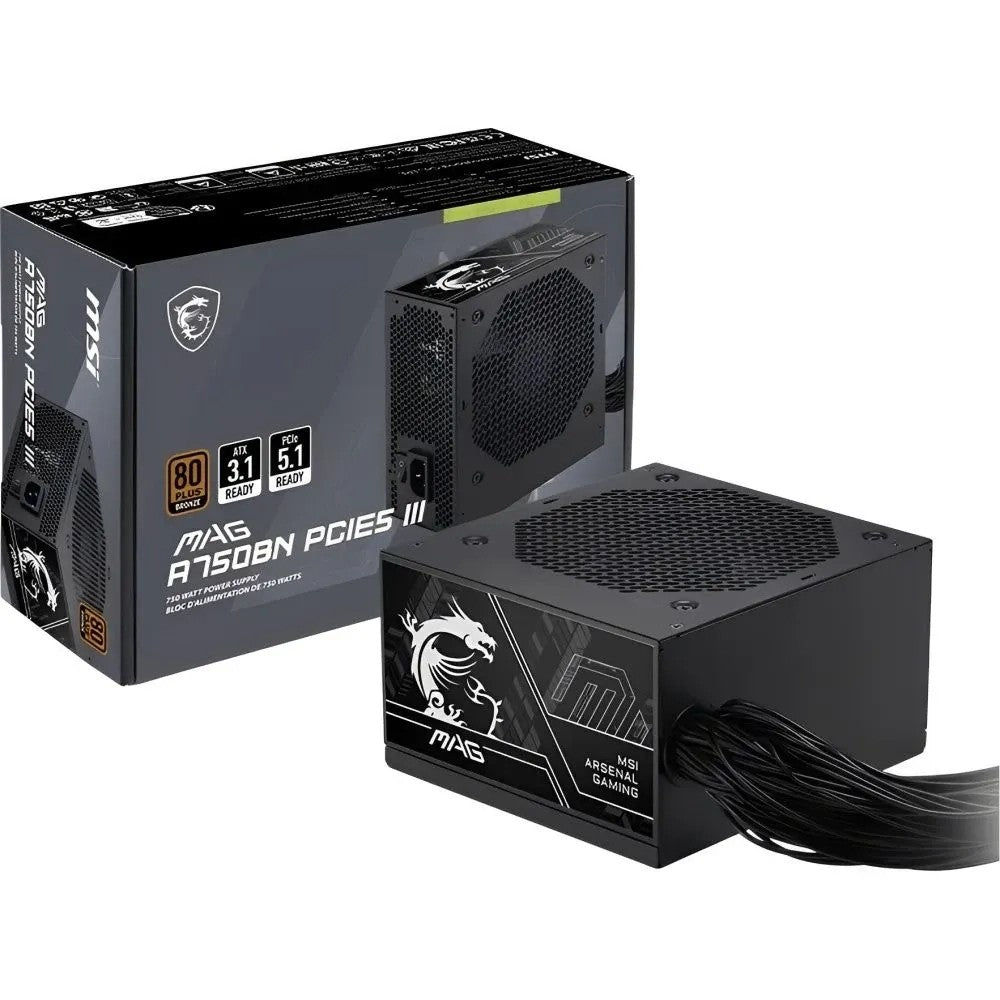 Fuente de Poder MSI MAG A750BN 750W 80 Plus Bronze PCIe 5 Negro