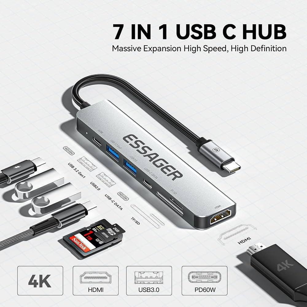 Hub USB-C Essager 7 en 1 HDMI 4K Dark Gray