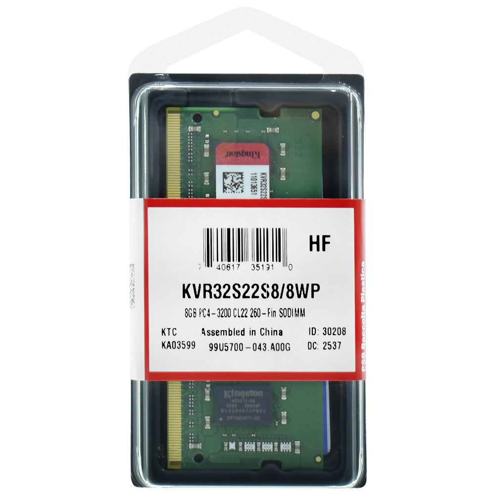 Memoria RAM Kingston ValueRAM KVR32S22S8/8 8GB DDR4 3200MHz para Notebook Único