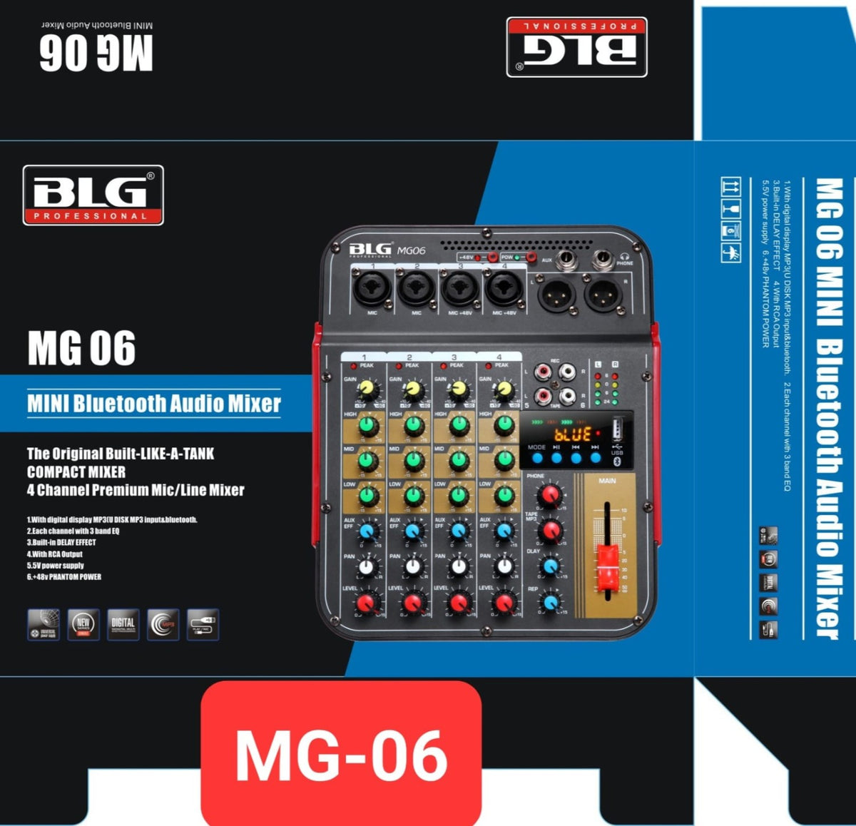 Mesa de Sonido BLG MG-06 4 Canales Bluetooth/USB Único