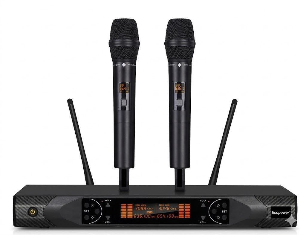 Micrófono Inalámbrico Ecopower EP-M301 2 Micrófonos Recargable Negro