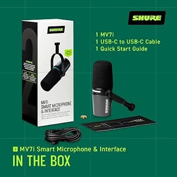 Micrófono Shure MV7i-K Smart Mic para Podcast Negro